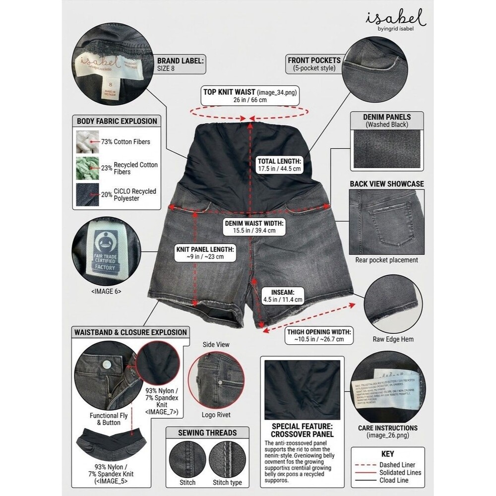 Isabel Maternity by Ingrid & Isabel Size 8 Black Denim Midi Shorts Stretch